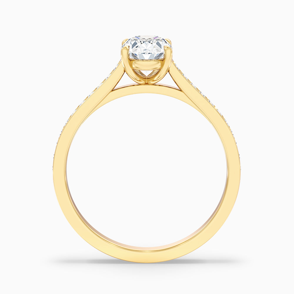 Jessy 1 Carat Oval Cut Side Stone Pave Lab Grown Engagement Ring in 14k Yellow Gold - Side View