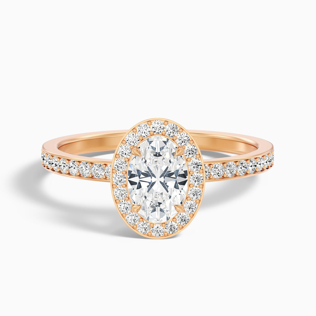 Eden 1 Carat Oval Halo Pave Lab Grown Engagement Ring in 18k Yellow Gold - Front View