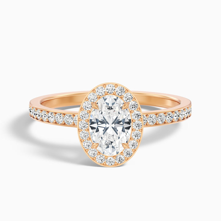 Eden 1 Carat Oval Halo Pave Lab Grown Engagement Ring in 18k Yellow Gold - Front View