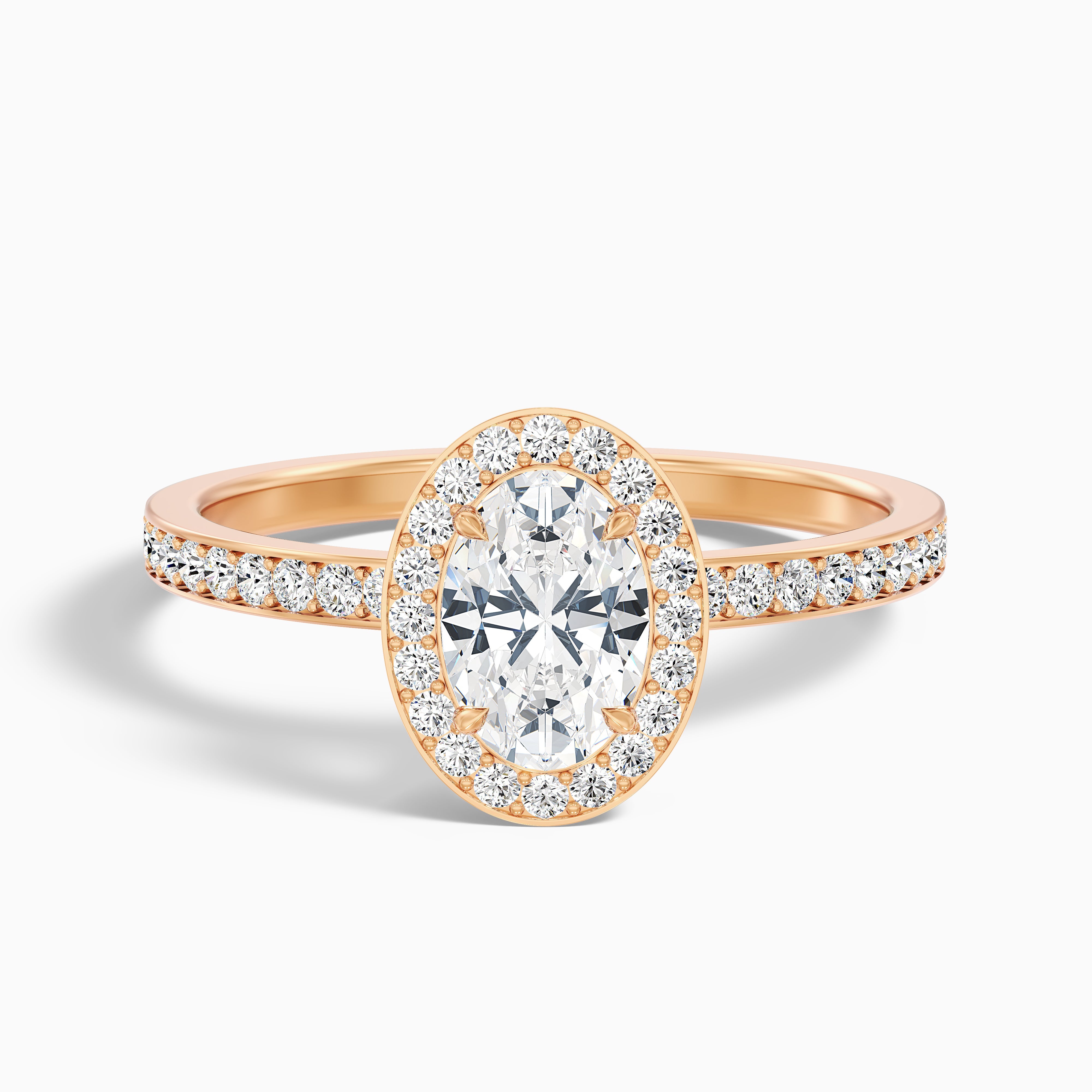 Claudia 1 Carat Oval Halo Pave Moissanite Diamond Ring in 10k Rose Gold