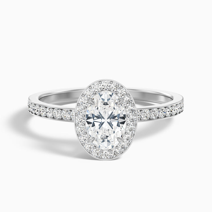 Claudia 3.5 Carat Oval Halo Pave Moissanite Diamond Ring - Front View