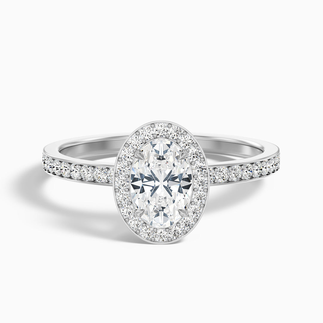 Eden 2 Carat Oval Halo Pave Lab Grown Engagement Ring in Platinum - Front View