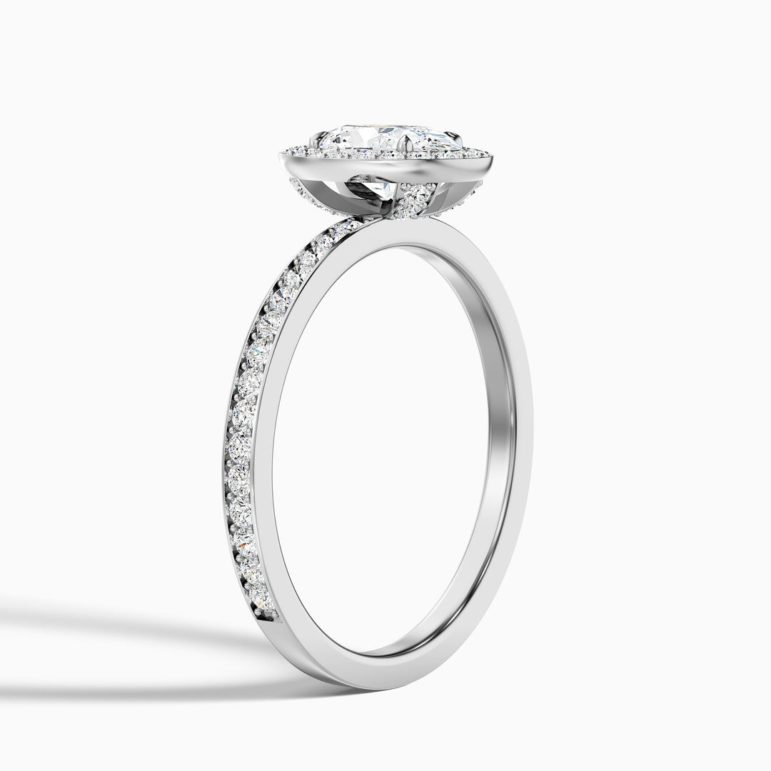 Eden 3 Carat Oval Halo Pave Lab Grown Engagement Ring in 18k White Gold - Detail View