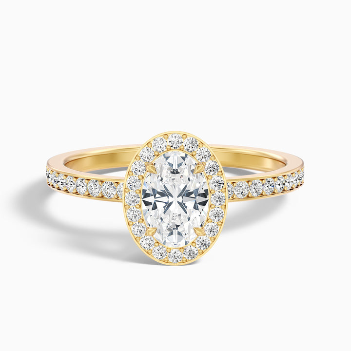 Eden 1 Carat Oval Halo Pave Lab Grown Engagement Ring in 14k Yellow Gold - Front View