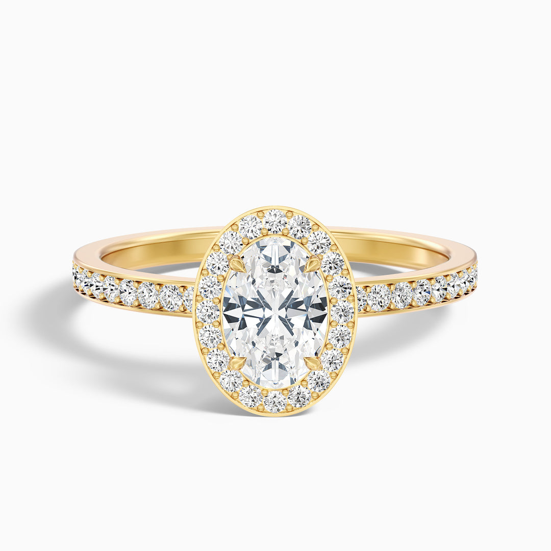 Eden 2 Carat Oval Halo Pave Lab Grown Engagement Ring in 18k Yellow Gold - Front View