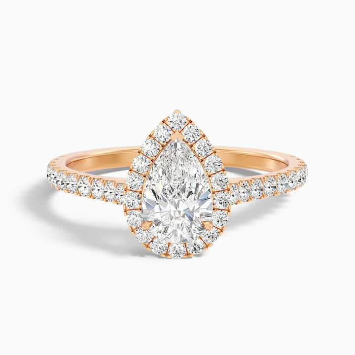 Aria 1 Carat Pear Shaped Halo Lab Grown Engagement Ring in 14k Yellow Gold - Front View