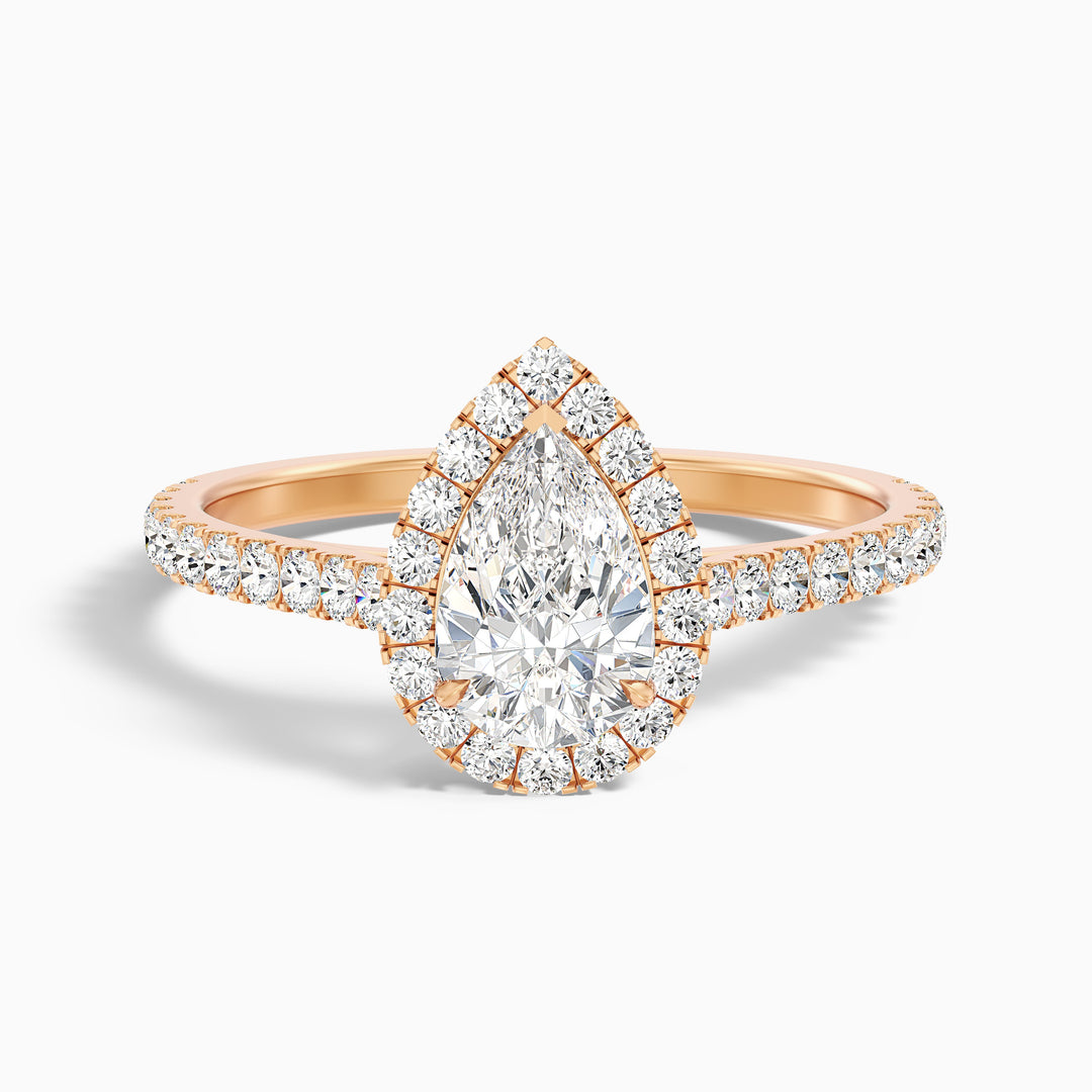 Aria 5 Carat Pear Shaped Halo Lab Grown Engagement Ring in 18k Rose Gold - Front View