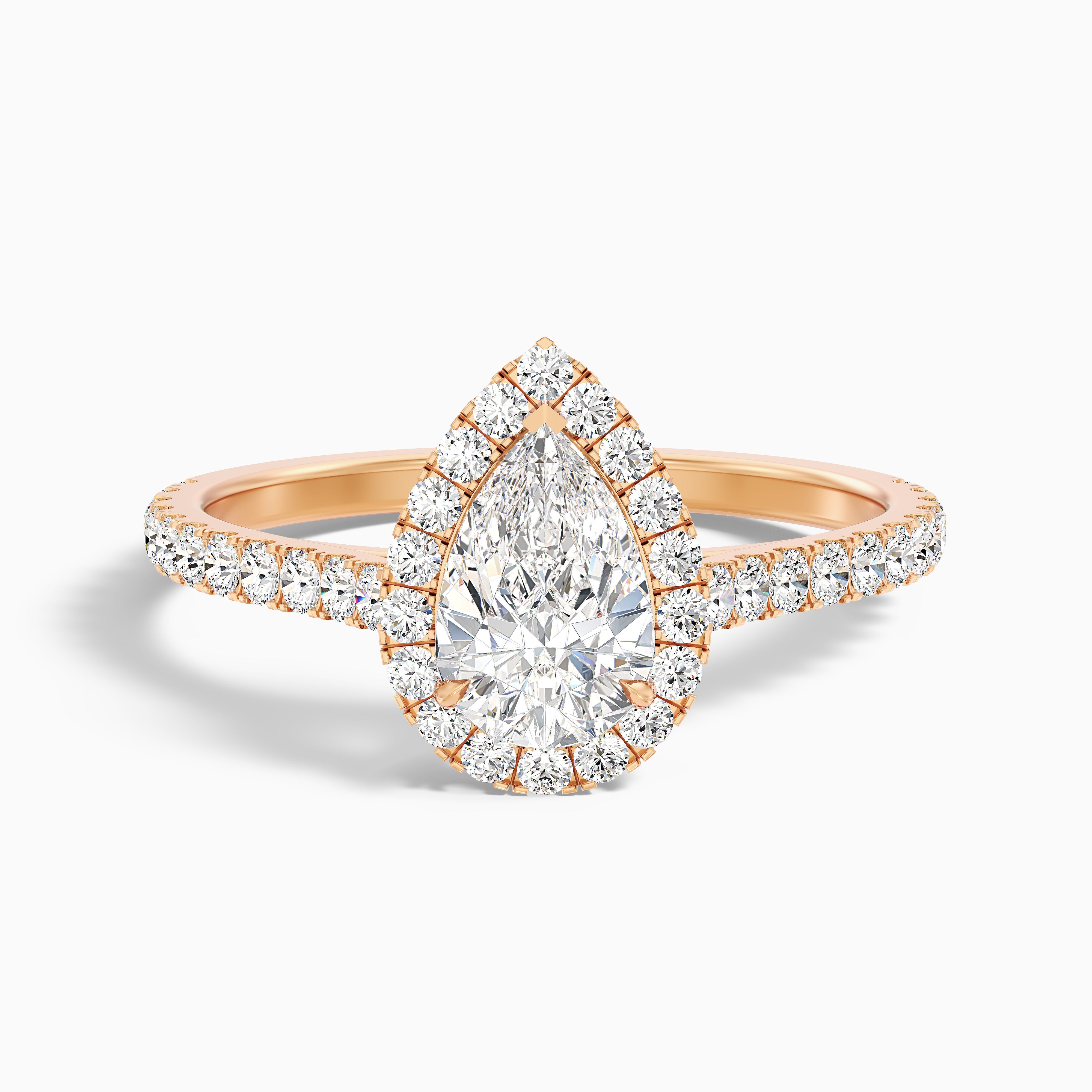 Aria 2 Carat Pear Shaped Halo Lab Grown Engagement Ring in 14k Rose Gold