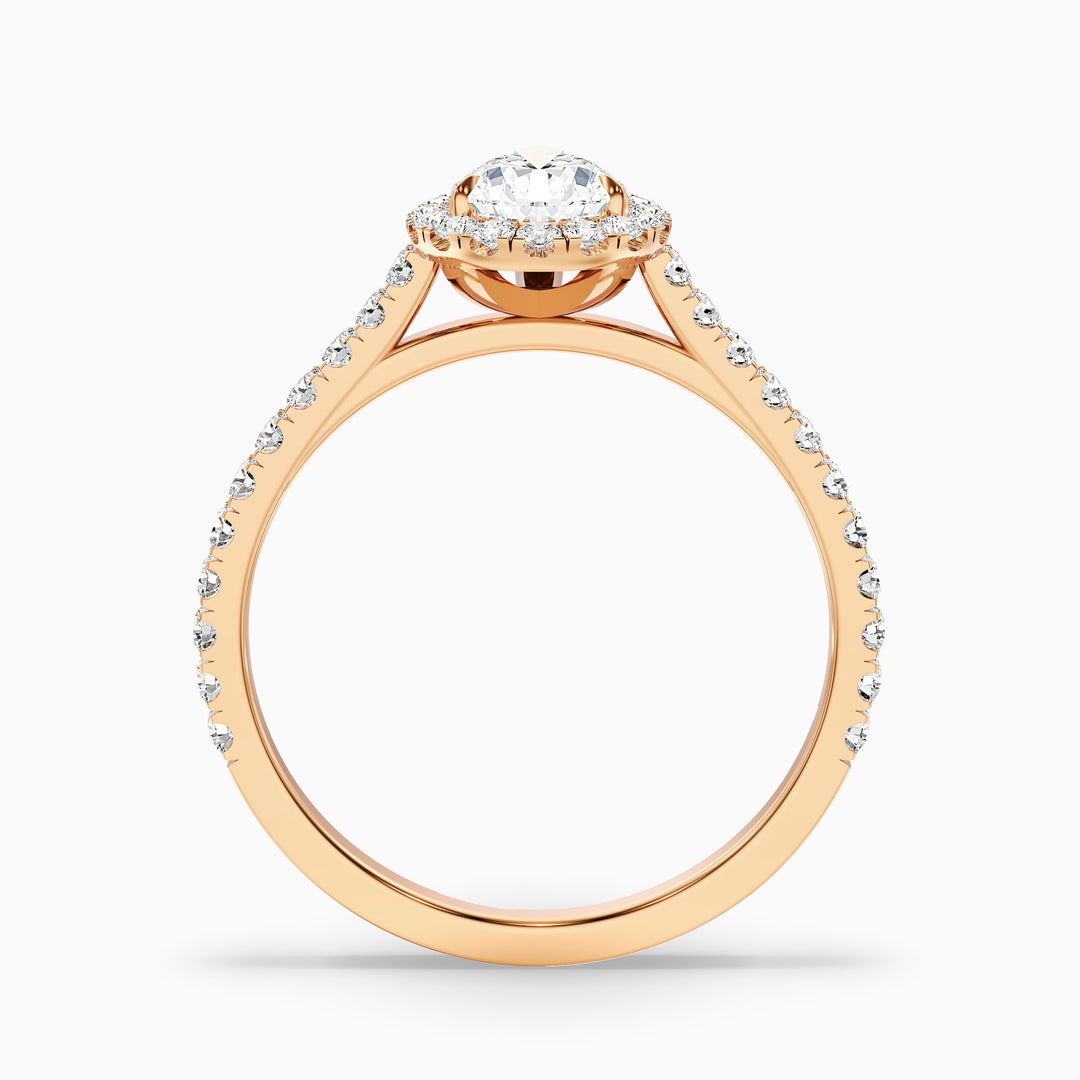 emie 10 carat pear shaped halo moissanite diamond ring in 18k rose gold -  Side View