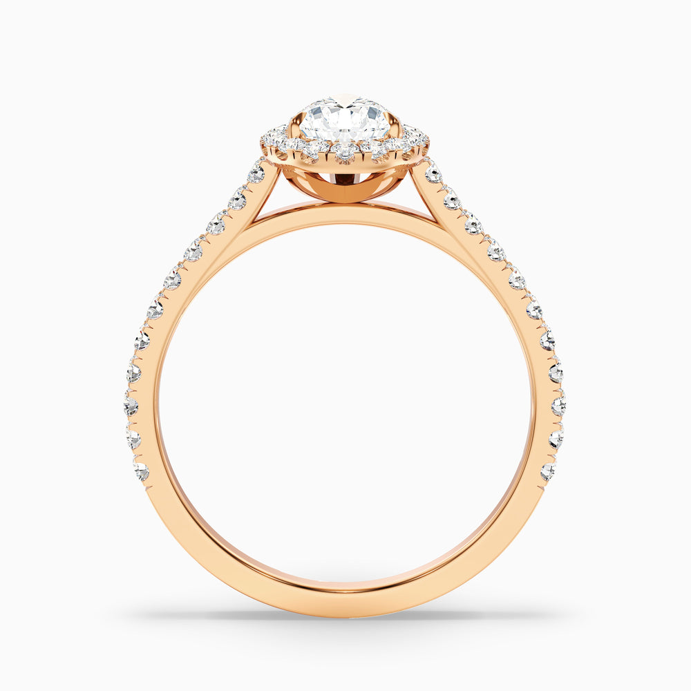 emie 9 carat pear shaped halo moissanite diamond ring in 14k rose gold -  Side View