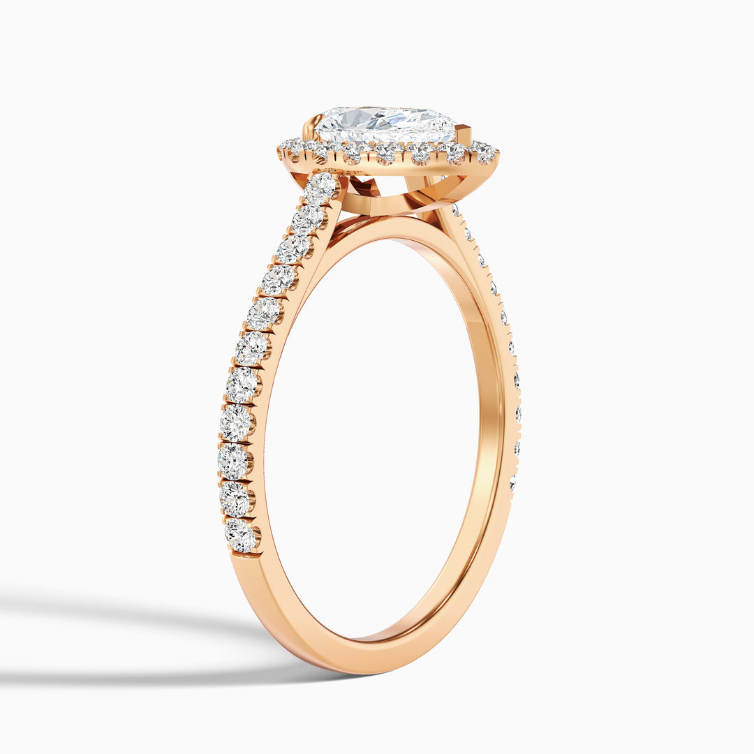 emie 7 carat pear shaped halo moissanite diamond ring in 14k rose gold -  Detail View