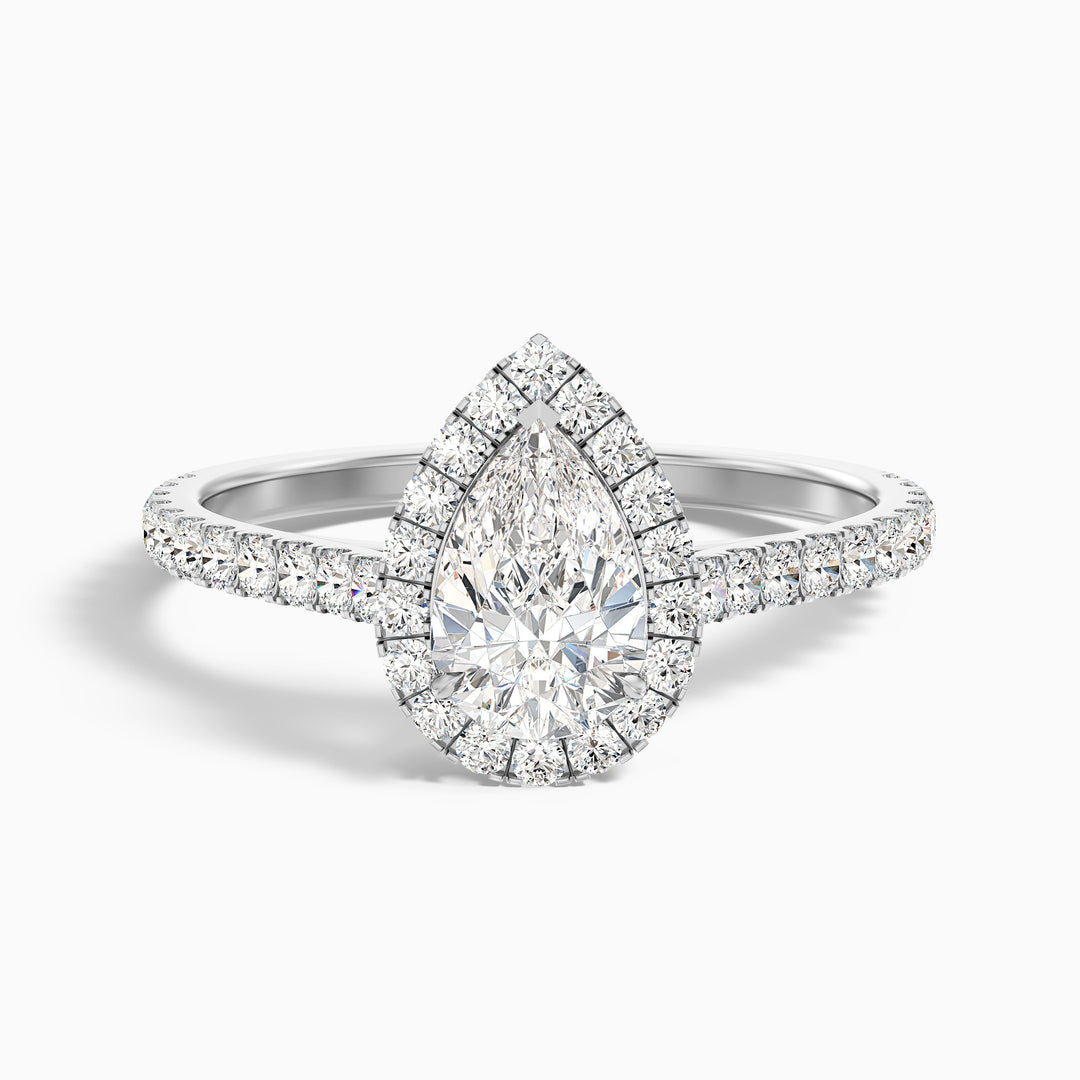 emie 10 carat pear shaped halo moissanite diamond ring in 925 sterling silver - Front View