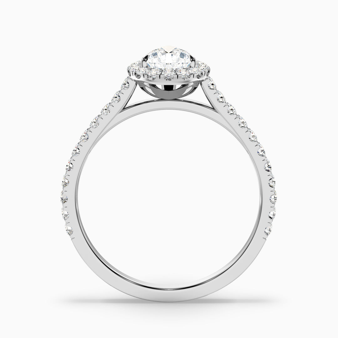 emie 10 carat pear shaped halo moissanite diamond ring in 14k white gold -  Side View