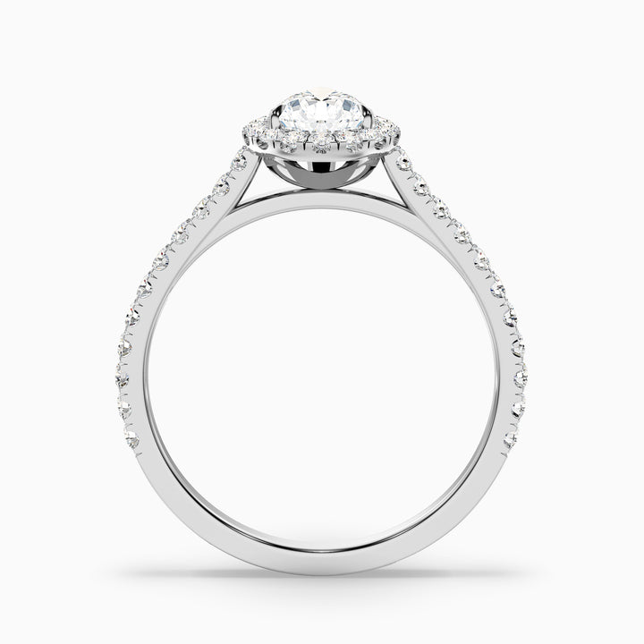 emie 10 carat pear shaped halo moissanite diamond ring in 14k white gold -  Side View