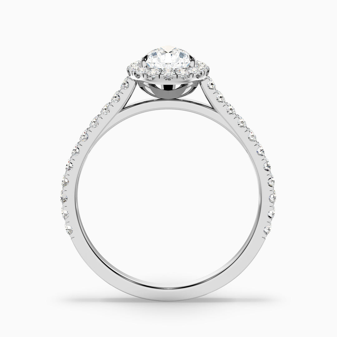 emie 9 carat pear shaped halo moissanite diamond ring in 925 sterling silver - Side View