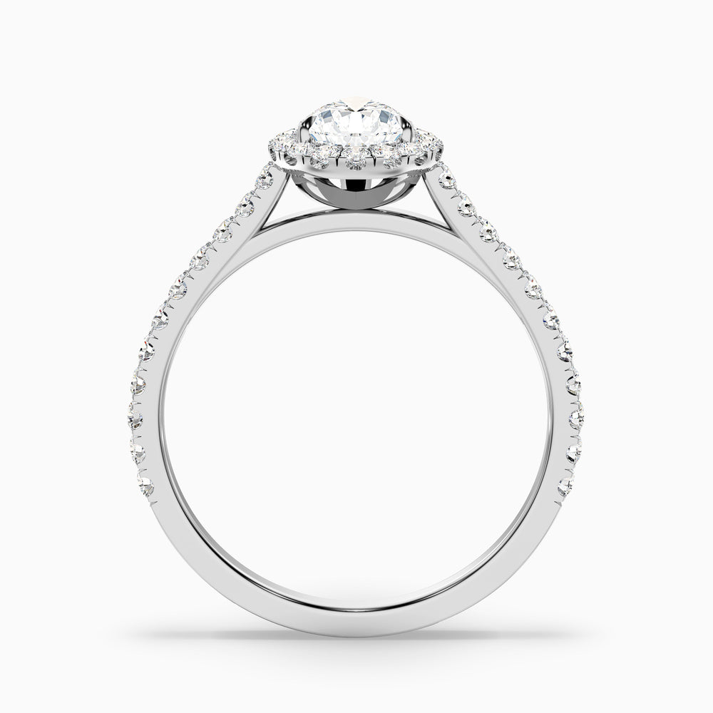 emie 7 carat pear shaped halo moissanite diamond ring in 10k white gold -  Side View