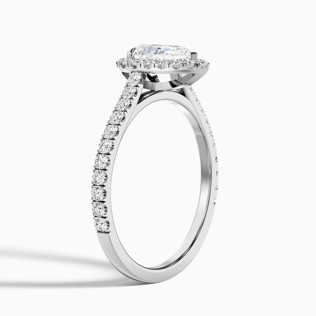 Aria 4 Carat Pear Shaped Halo Lab Grown Engagement Ring in 18k White Gold - Detail View