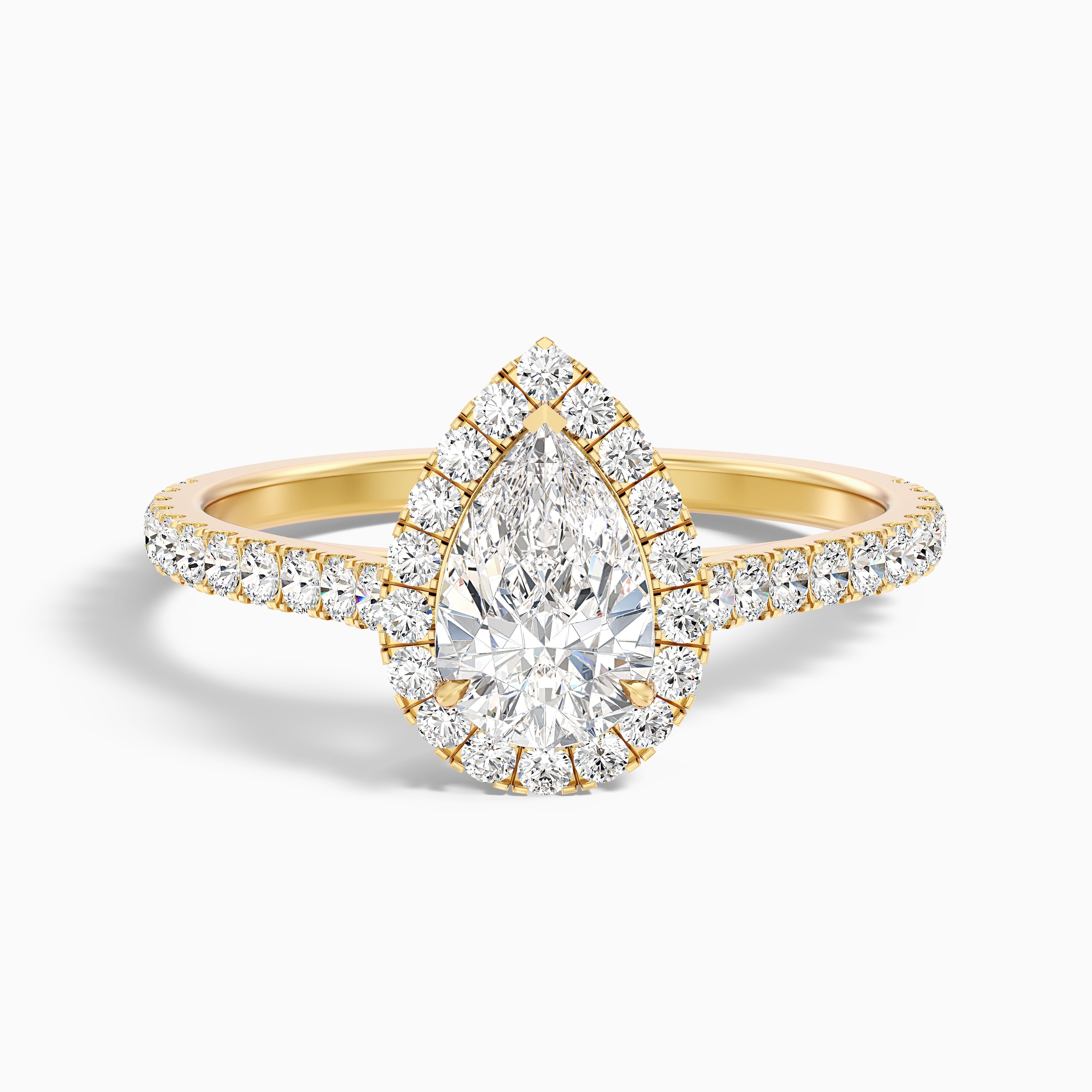 Aria 2 Carat Pear Shaped Halo Lab Grown Engagement Ring in 14k Yellow Gold