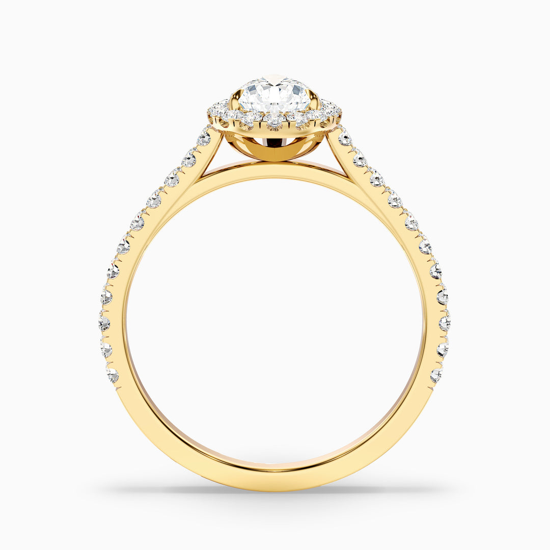 emie 9 carat pear shaped halo moissanite diamond ring in 10k yellow gold -  Side View