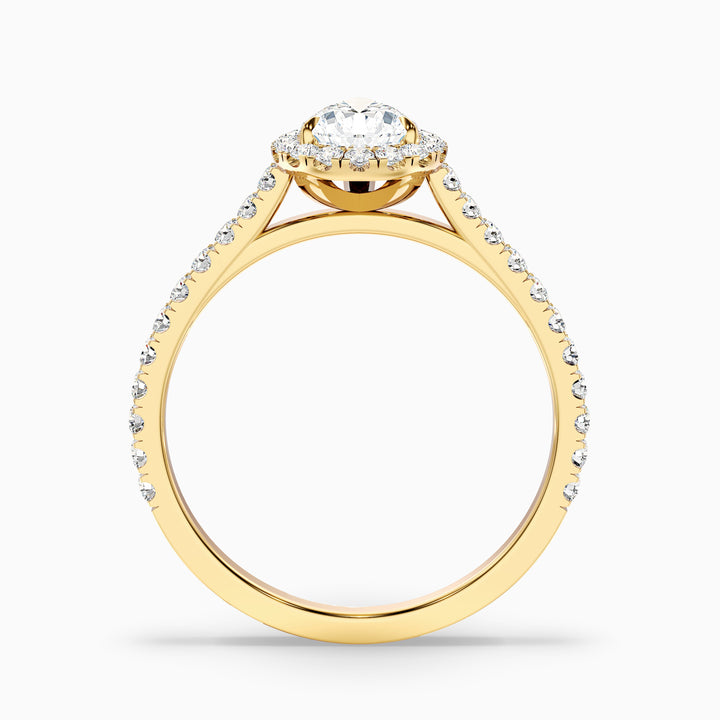 emie 9 carat pear shaped halo moissanite diamond ring in 10k yellow gold -  Side View