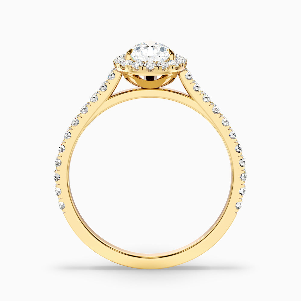 emie 10 carat pear shaped halo moissanite diamond ring in 14k yellow gold -  Side View