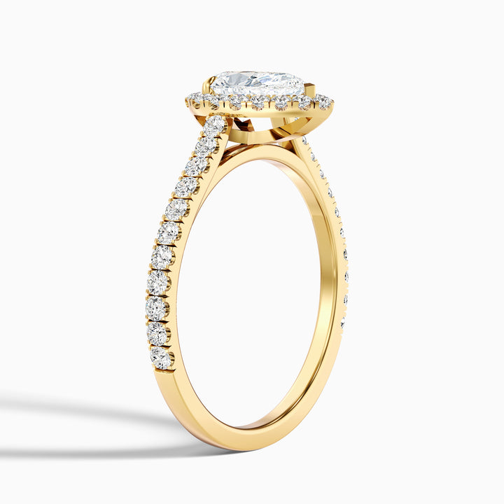 Aria 1 Carat Pear Shaped Halo Lab Grown Engagement Ring in 14k Yellow Gold - Detail View