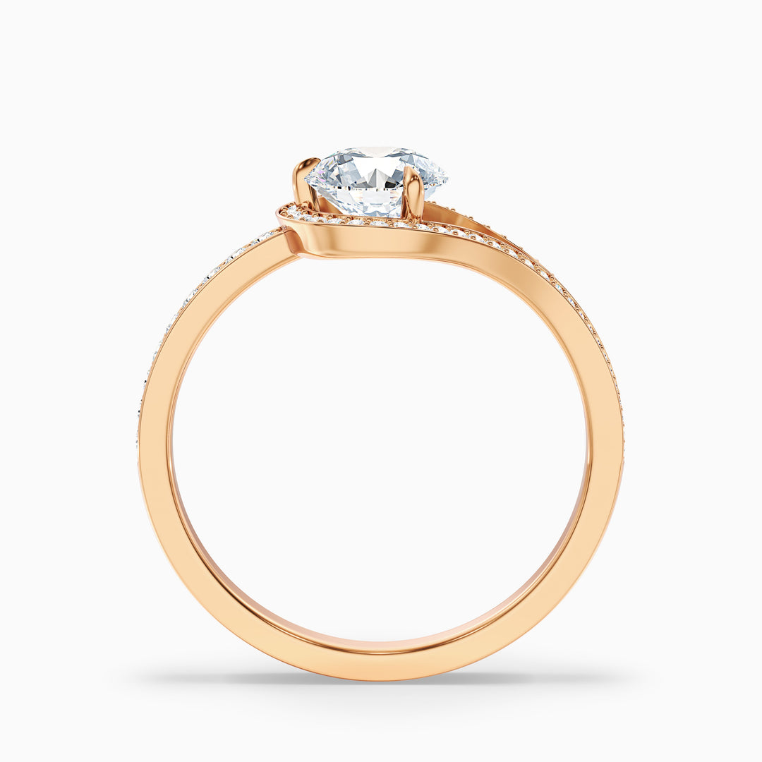 elly 9 carat round halo pave moissanite diamond ring in 18k rose gold -  Side View