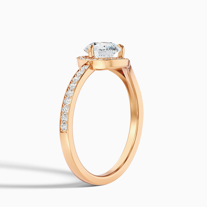 elly 10 carat round halo pave moissanite diamond ring in 10k rose gold -  Detail View