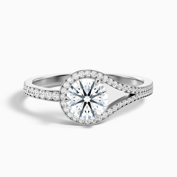 elly 10 carat round halo pave moissanite diamond ring in 14k white gold -  Front View