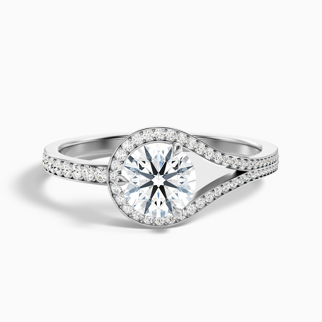 Avi 1 Carat Round Halo Pave Lab Grown Engagement Ring in 10k White Gold - Front View