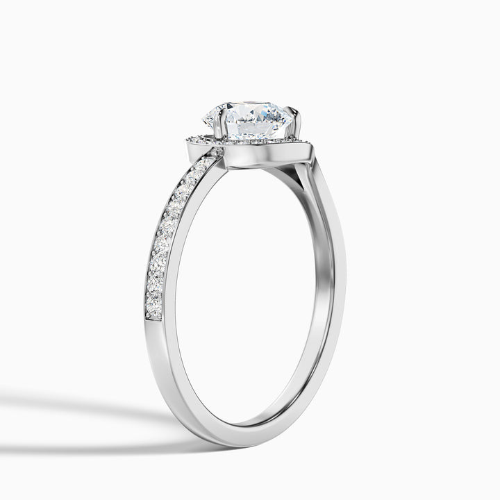 Avi 4 Carat Round Halo Pave Lab Grown Engagement Ring in 10k White Gold - Detail View