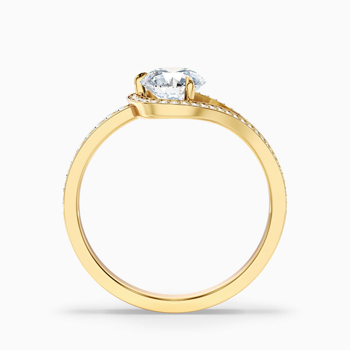 elly 9 carat round halo pave moissanite diamond ring in 10k yellow gold -  Side View