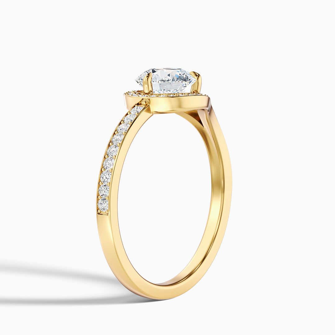 Avi 2 Carat Round Halo Pave Lab Grown Engagement Ring in 10k Yellow Gold - Detail View