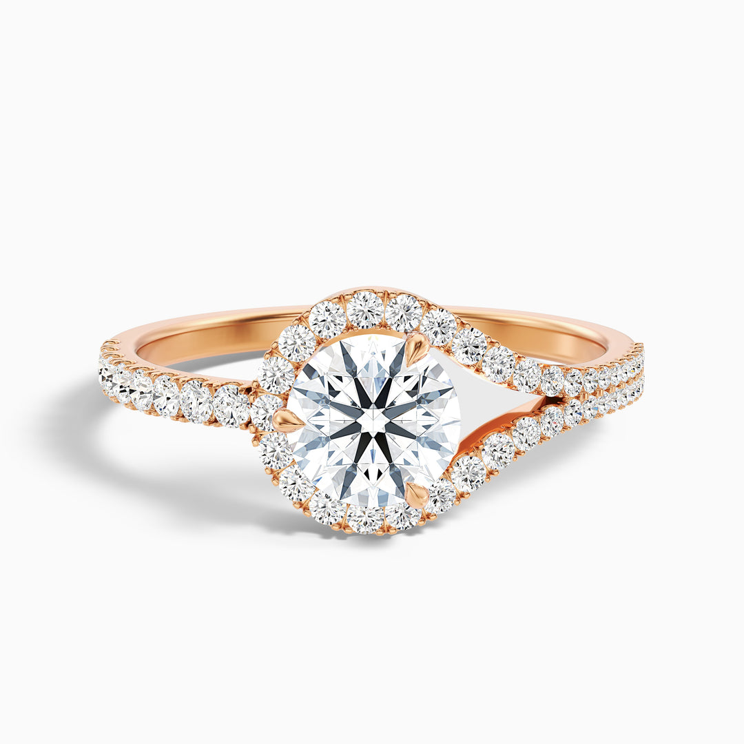 Betti 2.5 Carat Round Halo Pave Lab Grown Engagement Ring in 14k Rose Gold - Front View