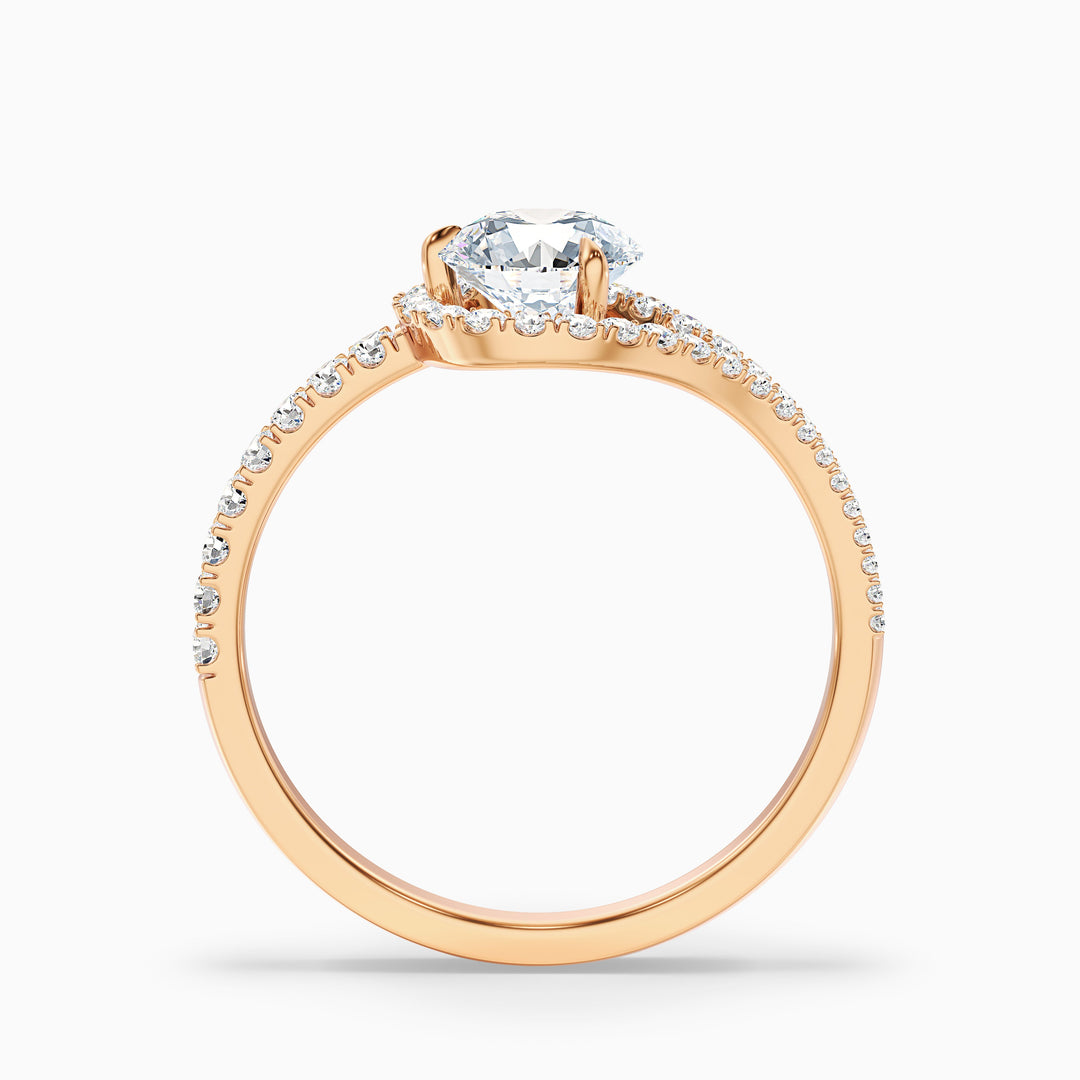 Betti 3 Carat Round Halo Pave Lab Grown Engagement Ring in 18k Yellow Gold - Side View