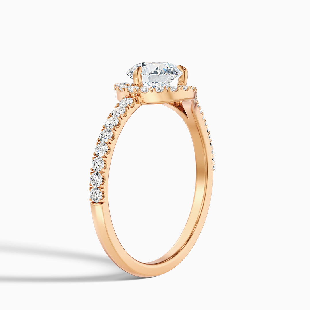 Betti 1.5 Carat Round Halo Pave Lab Grown Engagement Ring in 18k Rose Gold - Detail View