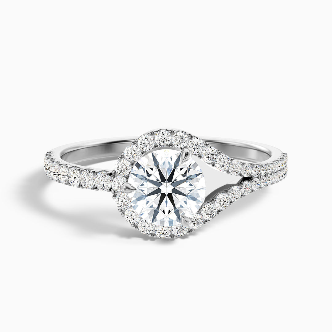 Betti 1 Carat Round Halo Pave Lab Grown Engagement Ring in 14k White Gold - Front View