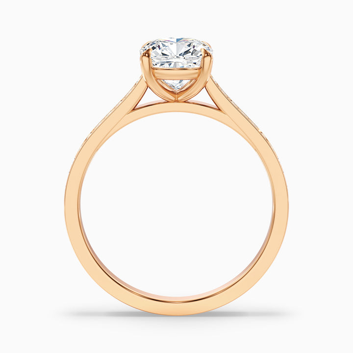 Eva 1 Carat Cushion Cut Side Stone Pave Lab Grown Engagement Ring in 14k Yellow Gold - Side View