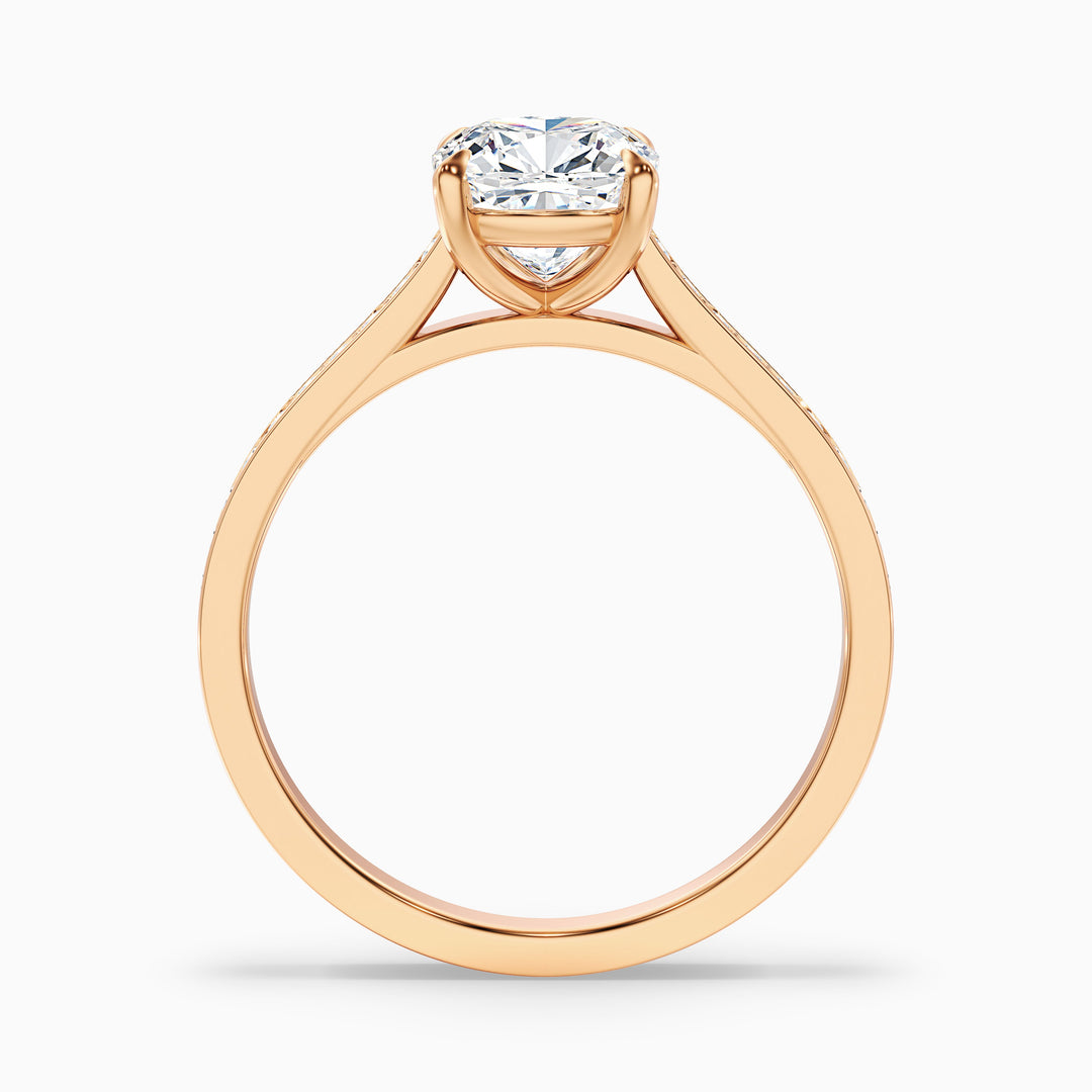 Eva 2 Carat Cushion Cut Side Stone Pave Lab Grown Engagement Ring in 18k Rose Gold - Side View