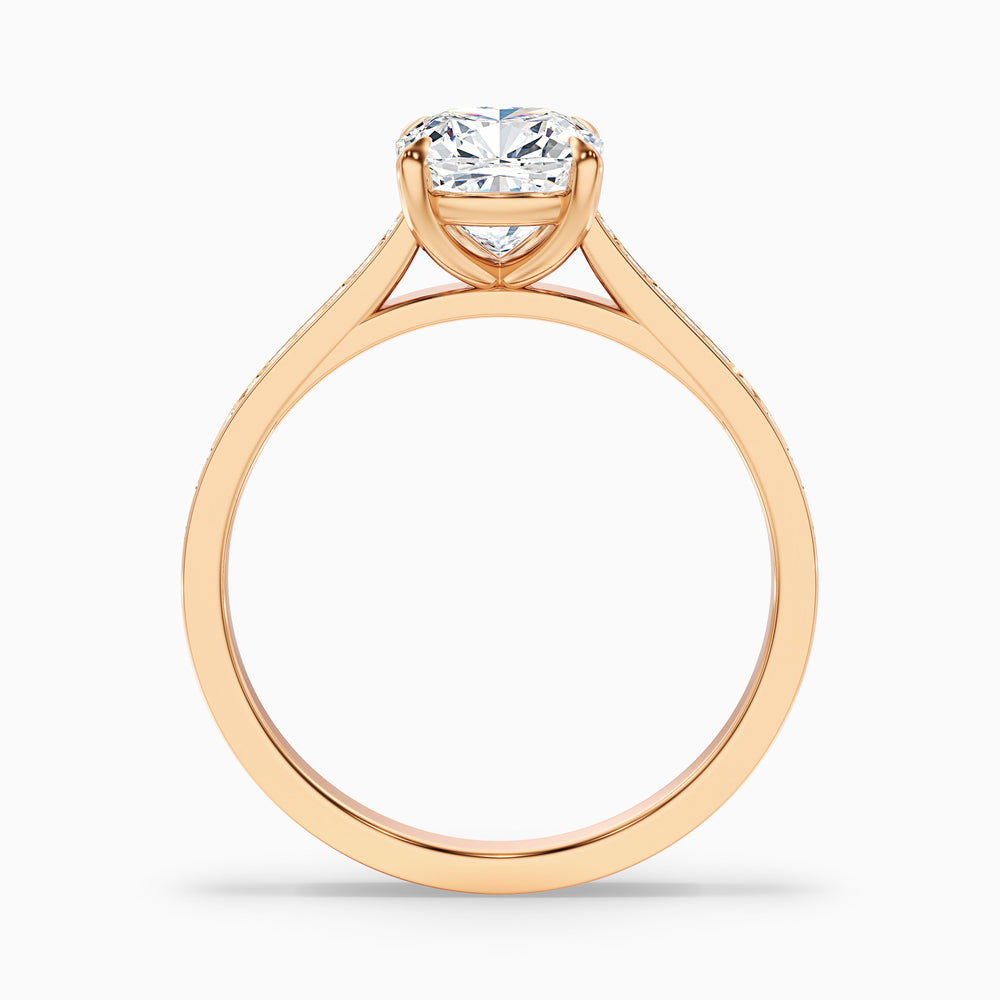 Eva 3 Carat Cushion Cut Side Stone Pave Lab Grown Engagement Ring in 18k Rose Gold - Side View