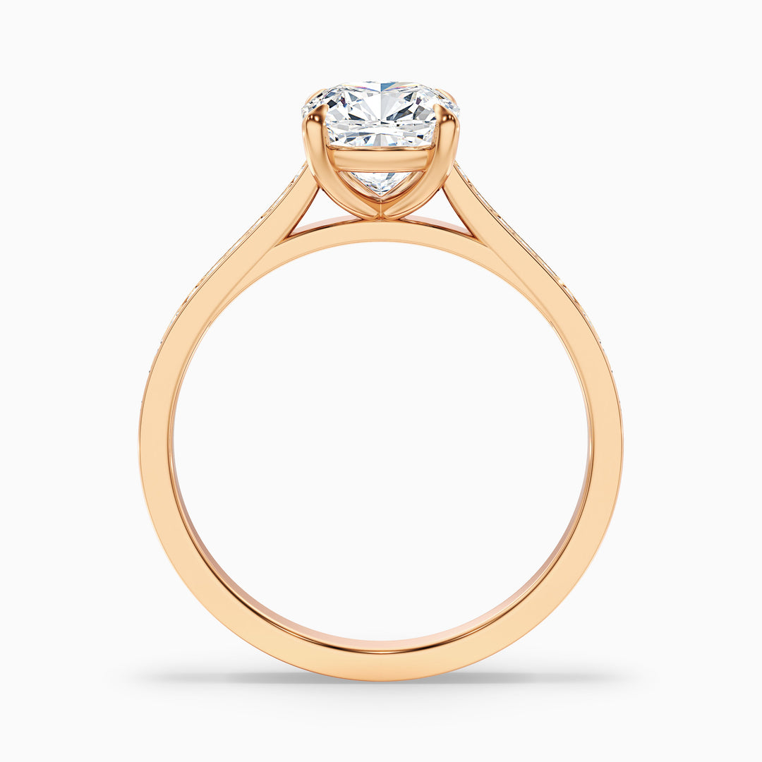 Eva 5 Carat Cushion Cut Side Stone Pave Lab Grown Engagement Ring in 10k Rose Gold - Side View