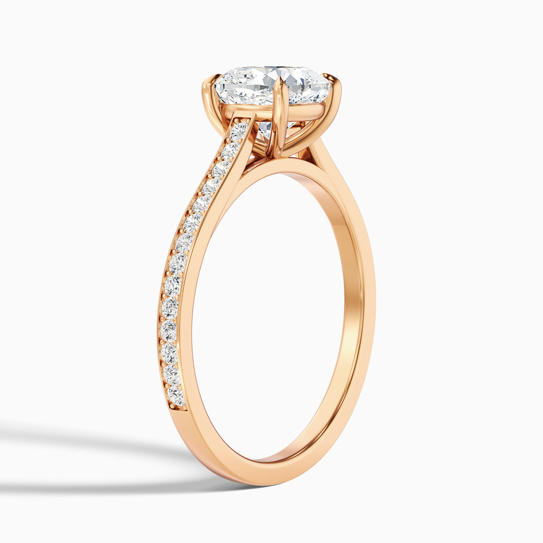 Eva 5 Carat Cushion Cut Side Stone Pave Lab Grown Engagement Ring in 10k Rose Gold - Detail View