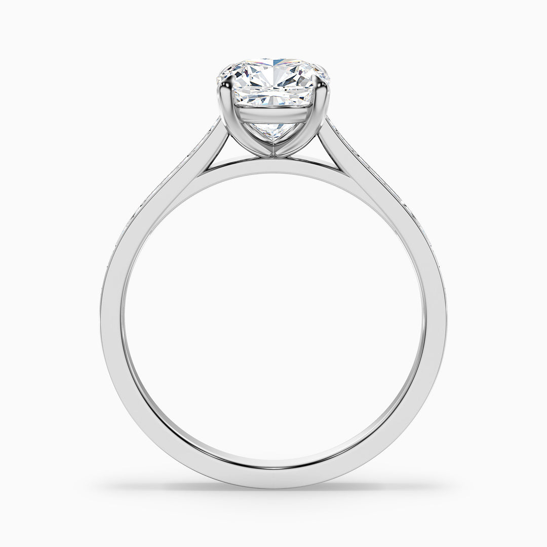 Eva 3.5 Carat Cushion Cut Side Stone Pave Lab Grown Engagement Ring in Platinum - Side View