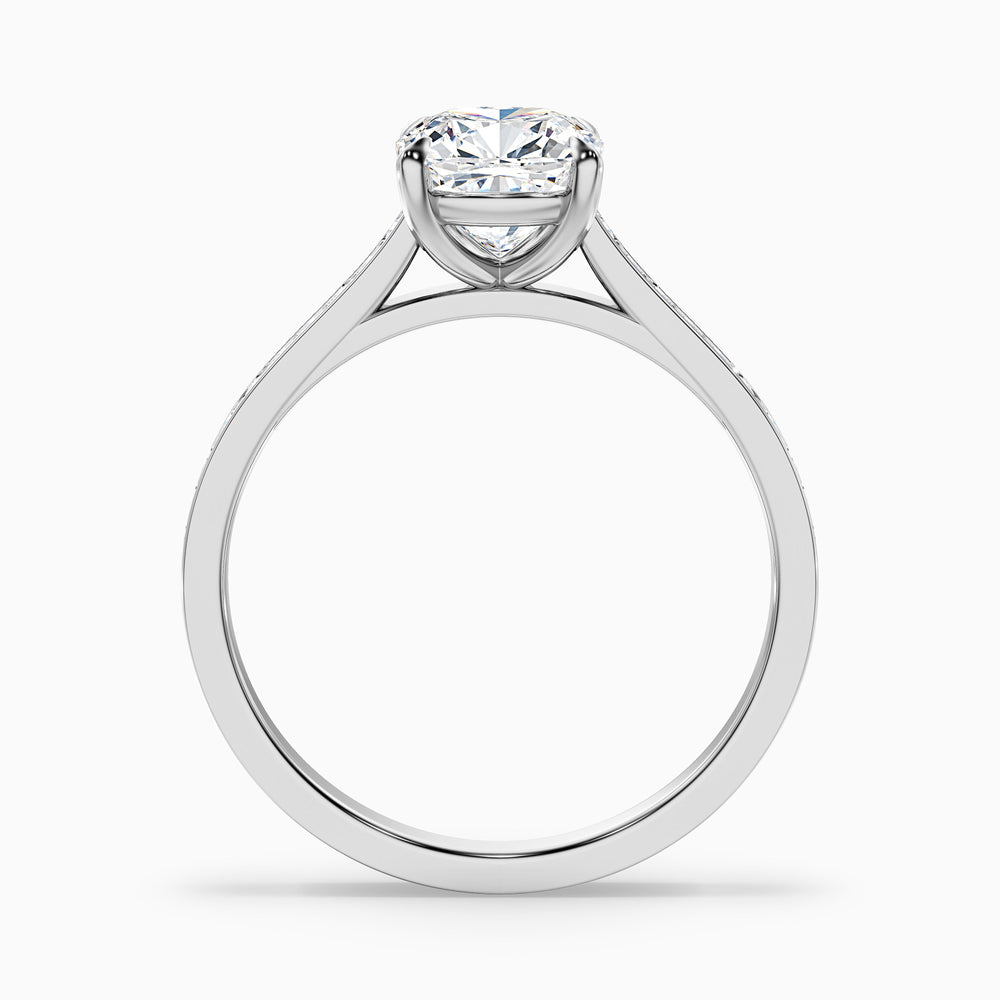 Eva 5 Carat Cushion Cut Side Stone Pave Lab Grown Engagement Ring in 10k White Gold - Side View