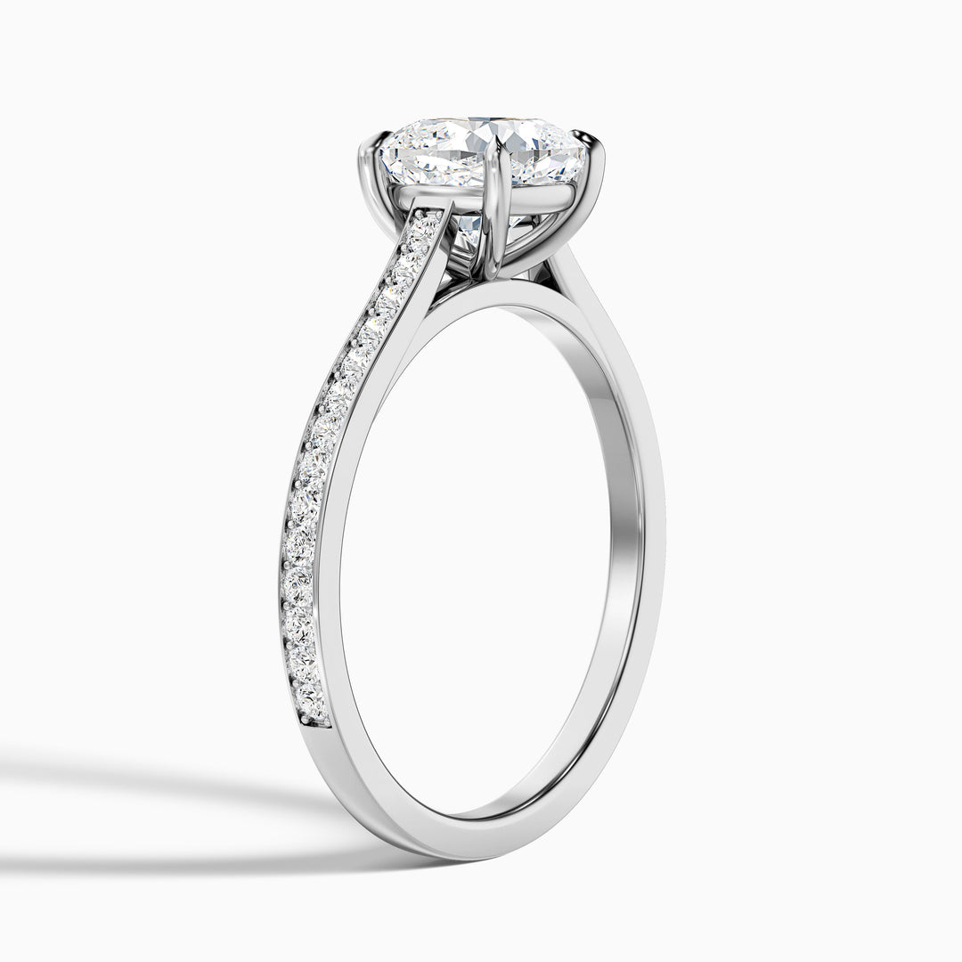 Eva 4.5 Carat Cushion Cut Side Stone Pave Lab Grown Engagement Ring in 14k White Gold - Detail View