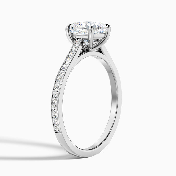 Eva 4.5 Carat Cushion Cut Side Stone Pave Lab Grown Engagement Ring in 18k White Gold - Detail View