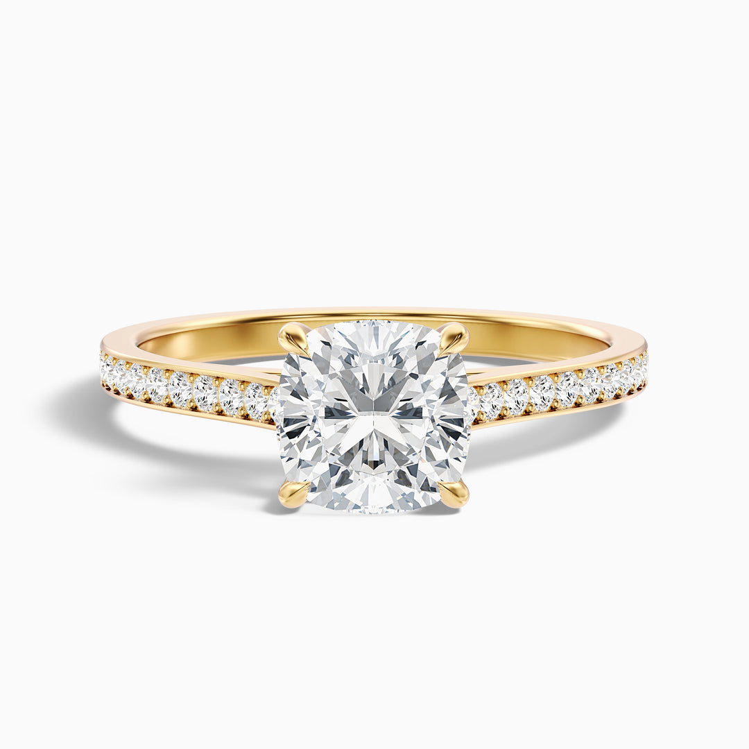 Eva 5 Carat Cushion Cut Side Stone Pave Lab Grown Engagement Ring in 10k Rose Gold - Front View