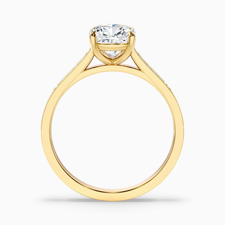 Eva 3 Carat Cushion Cut Side Stone Pave Lab Grown Engagement Ring in 14k White Gold - Side View