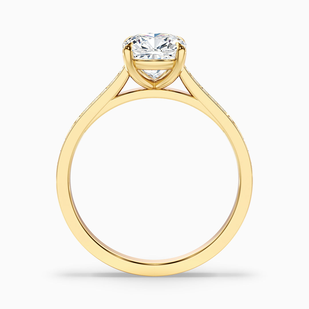 Eva 2 Carat Cushion Cut Side Stone Pave Lab Grown Engagement Ring in 14k Rose Gold - Side View