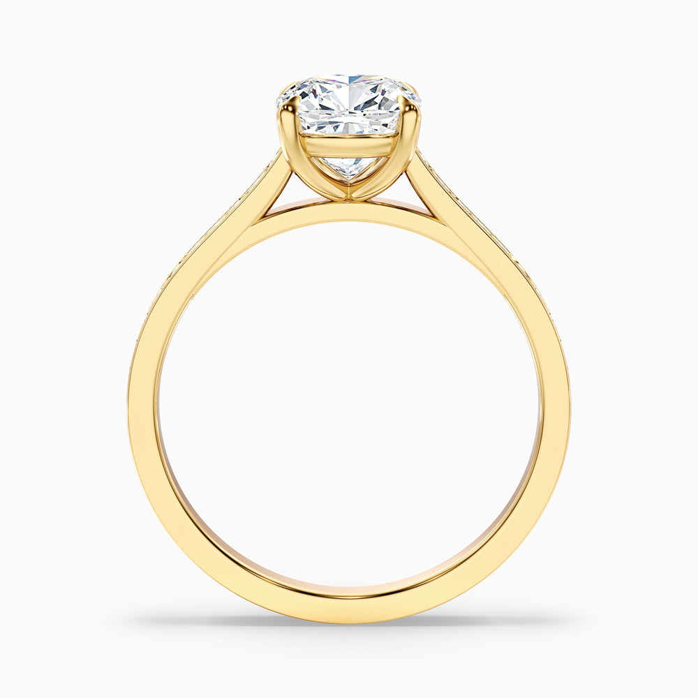 Eva 1.5 Carat Cushion Cut Side Stone Pave Lab Grown Engagement Ring in 14k Yellow Gold - Side View